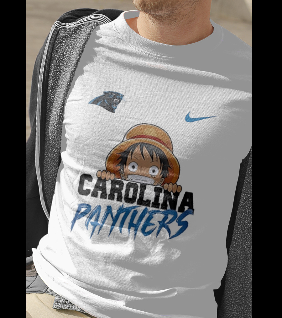 Carolina Panthers One Piece Monkey D Luffy Nike Collaboration T-Shirt
