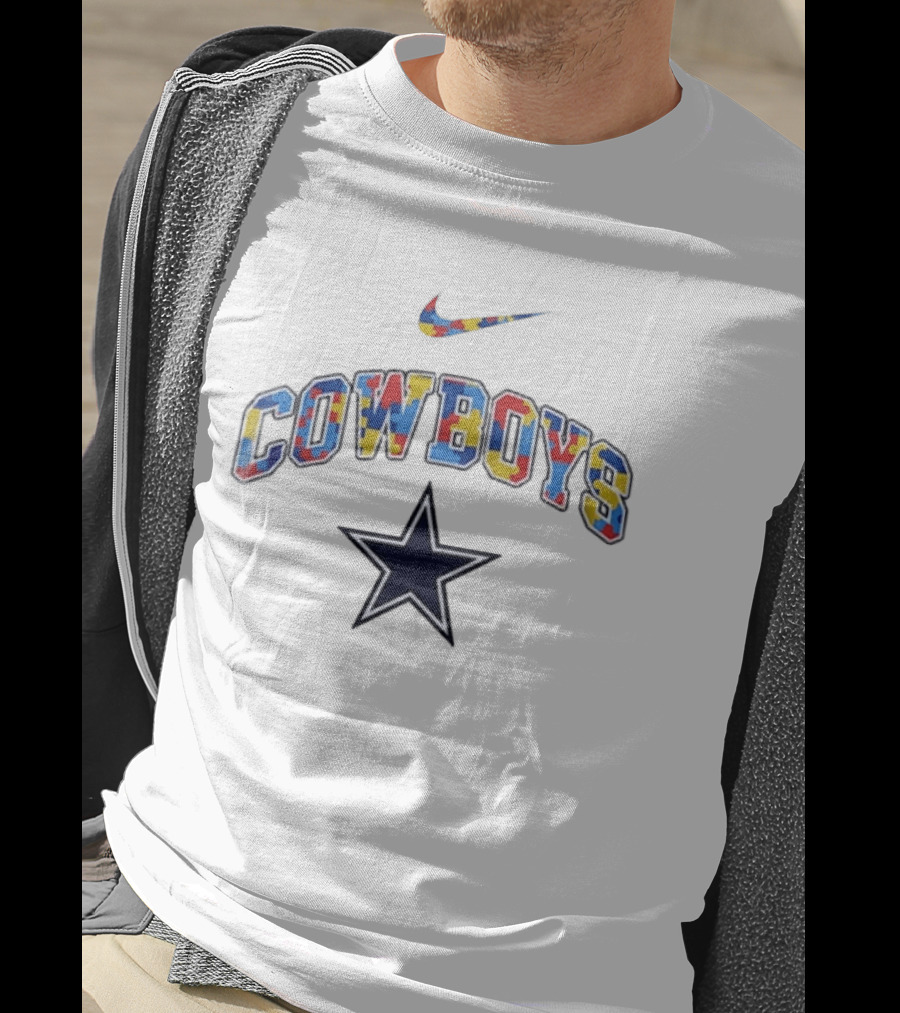 Dallas Cowboys Autism Awareness Accept Understand Love Puzzle Nike Swoosh Star T-Shirt