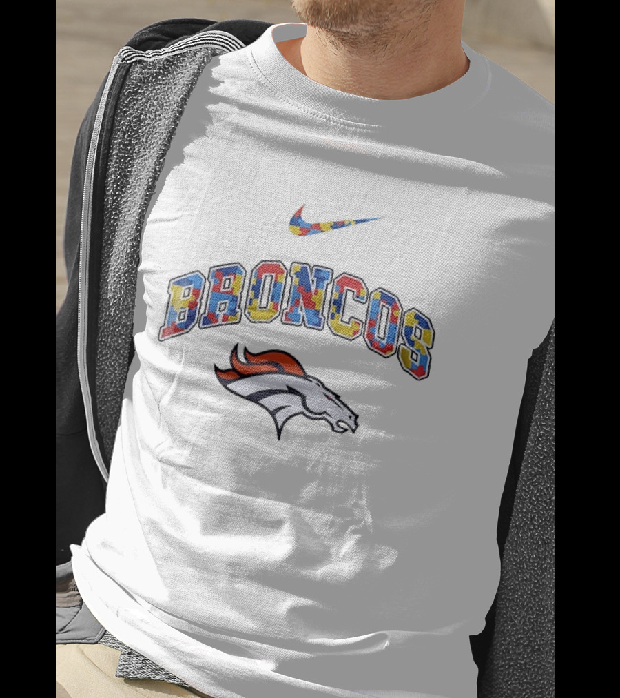 Denver Broncos Puzzle Pattern Autism Acceptance Awareness T-Shirt