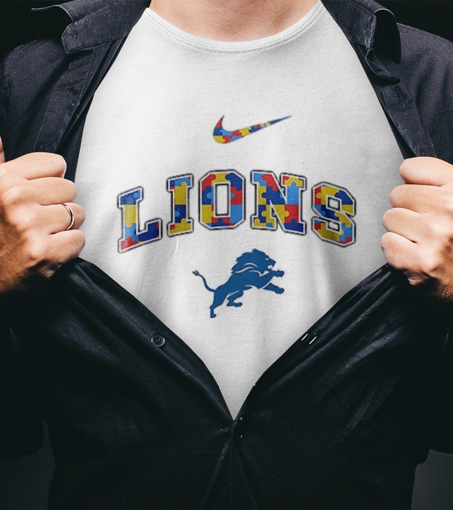 Detroit Lions Autism Awareness Puzzle Piece Nike LIONS T-Shirt