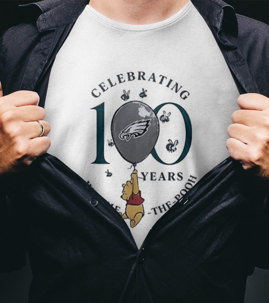 Philadelphia Eagles Winnie The Pooh 100th Anniversary Celebrating Balloon T-Shirt