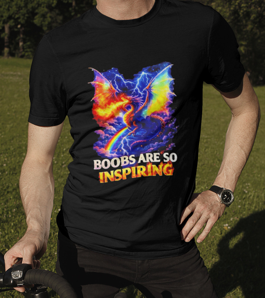 Boobs Are So Inspiring Dragon Rainbow Storm Fantasy T-Shirt