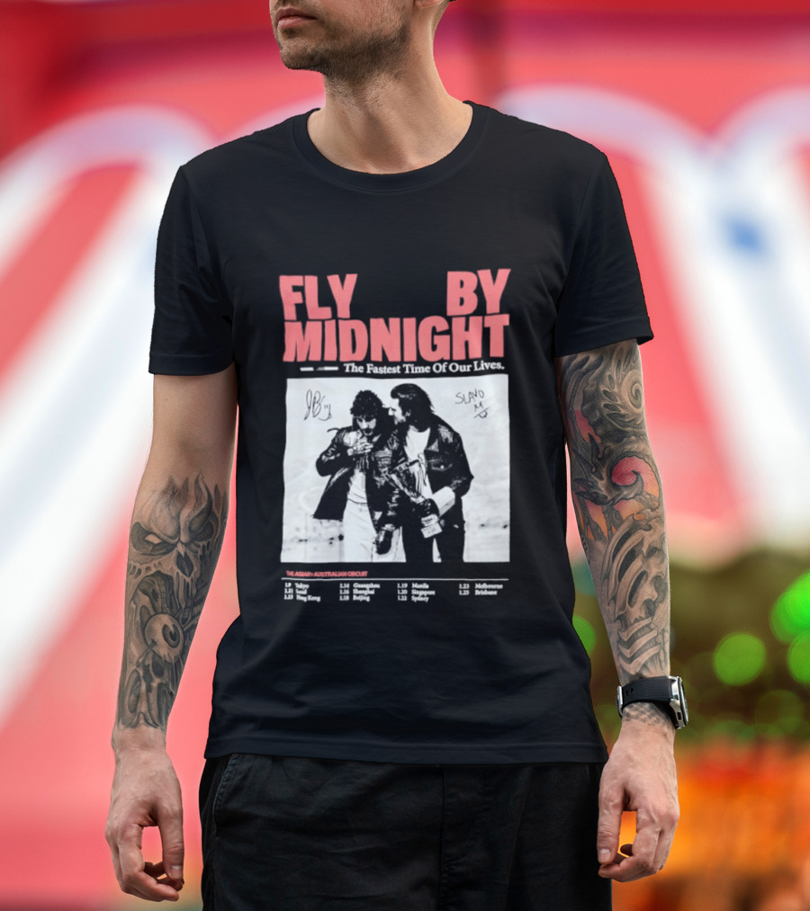 Fly By Midnight The Fastest Time Of Our Lives Black And White Signatures T-Shirt