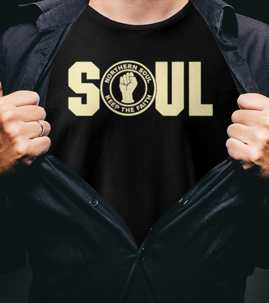 Northern Soul Keep The Faith Raised Fist Emblem Retro Style SOUL T-Shirt