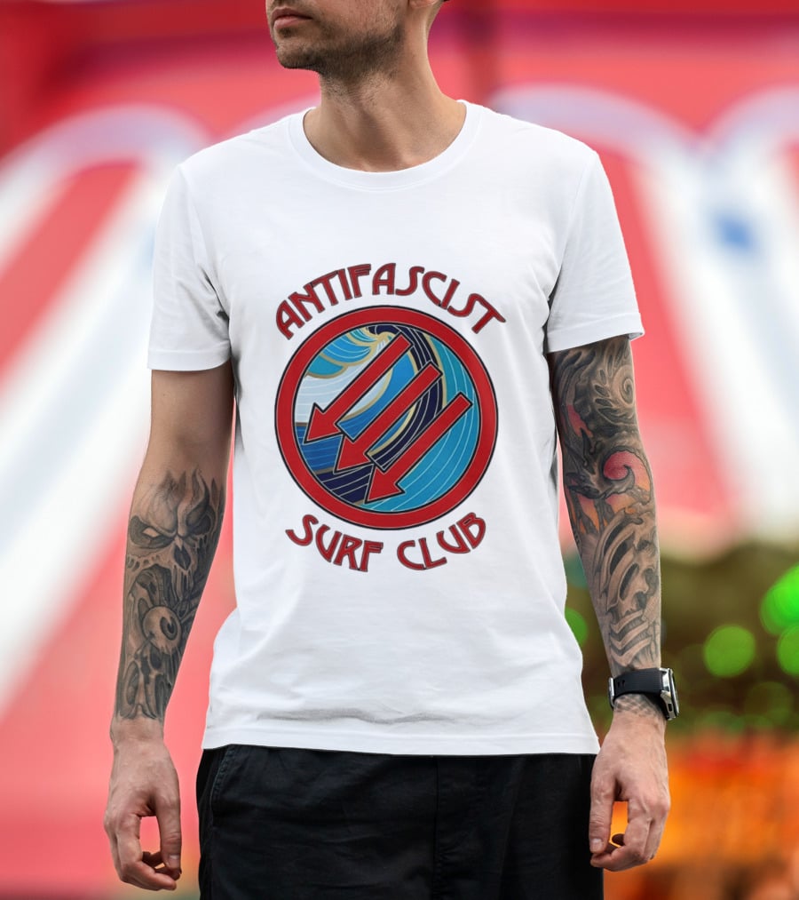 Antifascist Surf Club Three Red Arrows Circular Ocean Wave T-Shirt