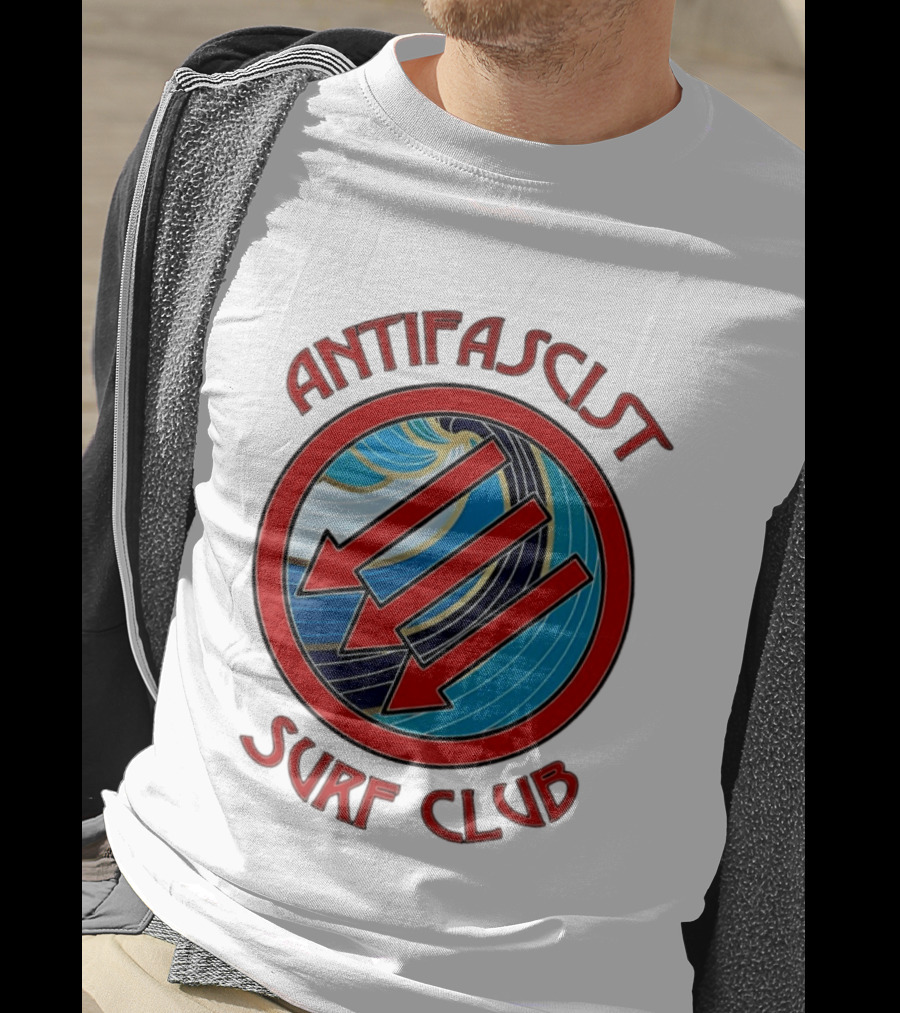 Antifascist Surf Club Three Red Arrows Circular Ocean Wave T-Shirt