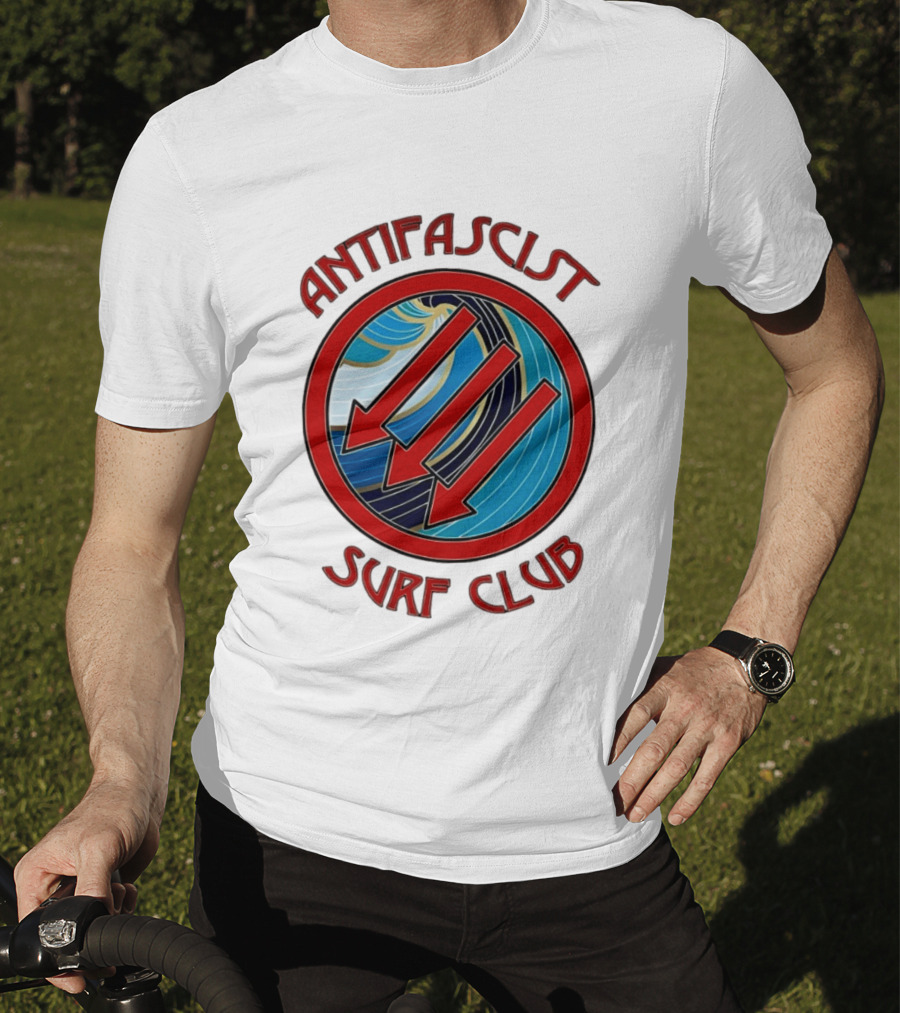 Antifascist Surf Club Three Red Arrows Circular Ocean Wave T-Shirt
