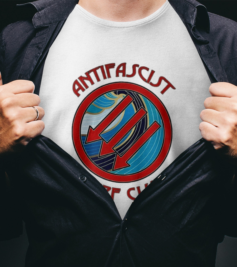 Antifascist Surf Club Three Red Arrows Circular Ocean Wave T-Shirt