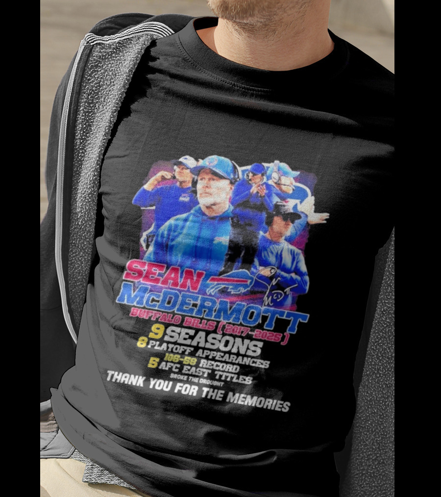 Buffalo Bills Sean McDermott 2017 2025 Nine Seasons Coaching T-Shirt