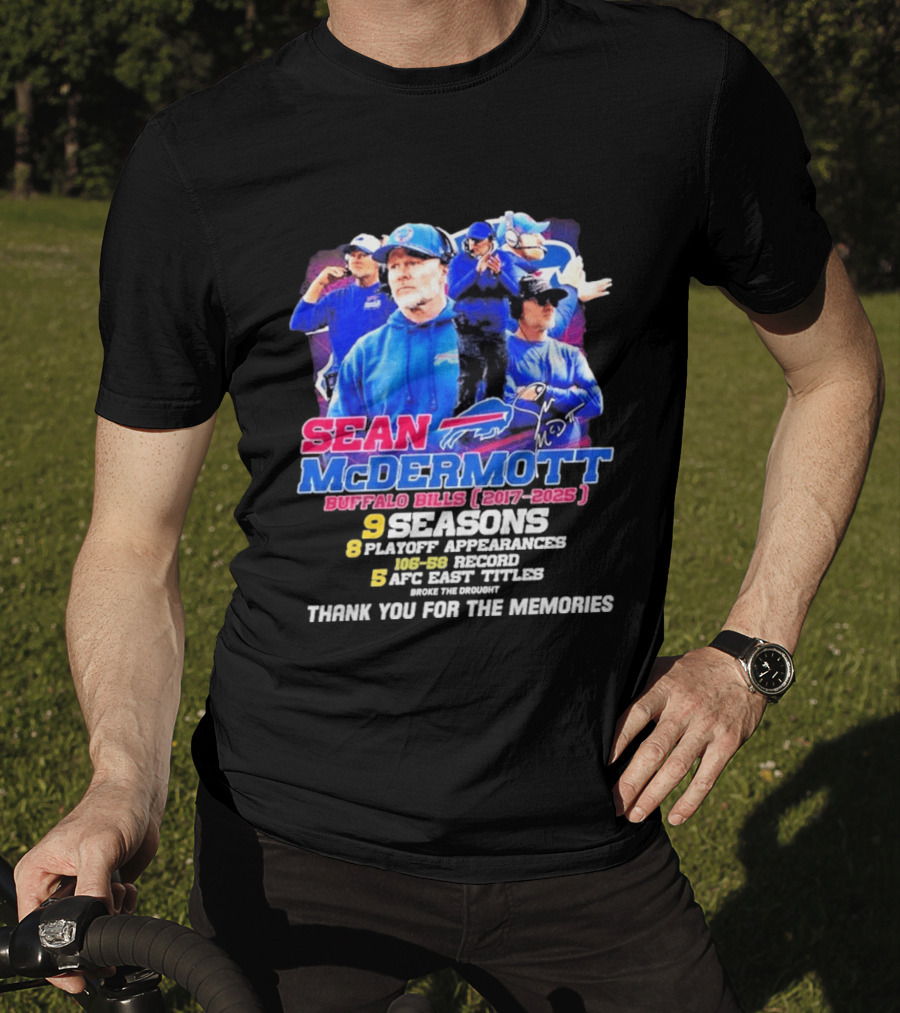 Buffalo Bills Sean McDermott 2017 2025 Nine Seasons Coaching T-Shirt