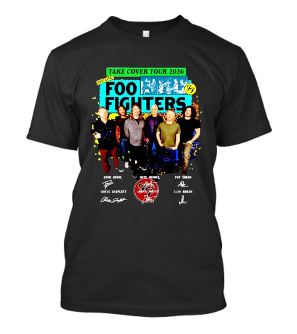 Take Cover Tour 2026 Yes Live Foo Fighters Autographs Nate Mendel Taylor Hawkins Chris Shiflett T-Shirt