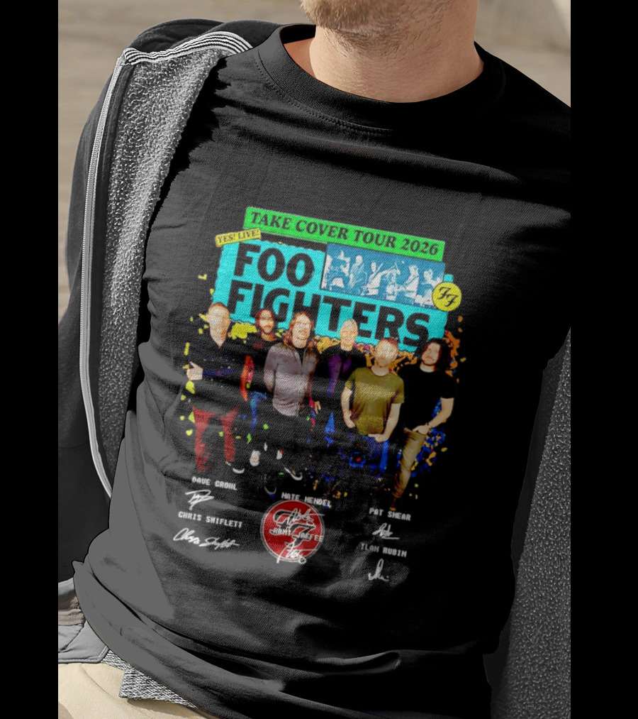 Take Cover Tour 2026 Yes Live Foo Fighters Autographs Nate Mendel Taylor Hawkins Chris Shiflett T-Shirt
