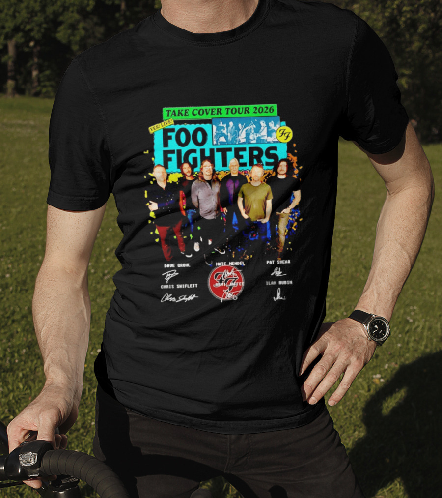 Take Cover Tour 2026 Yes Live Foo Fighters Autographs Nate Mendel Taylor Hawkins Chris Shiflett T-Shirt