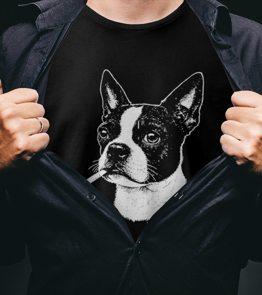 Boston Terrier Dog Smoking Cigarette Meme T-Shirt