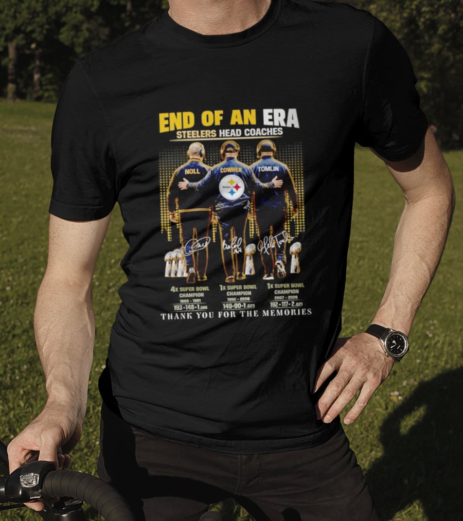 End Of An Era Steelers Head Coaches Noll Cowher Tomlin Thank You For The Memories Football Legacy T-Shirt