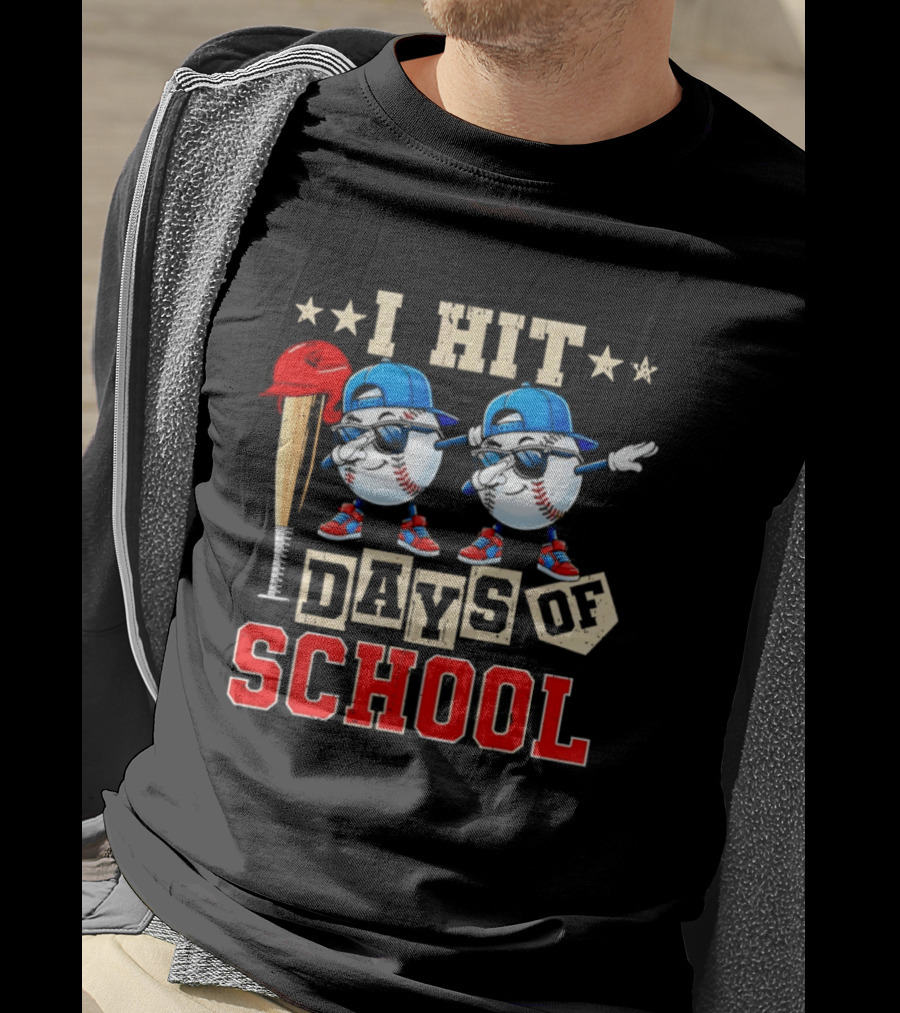 I Hit 100 Days Of School Baseball Player Theme Celebrating 100th Day T-Shirt