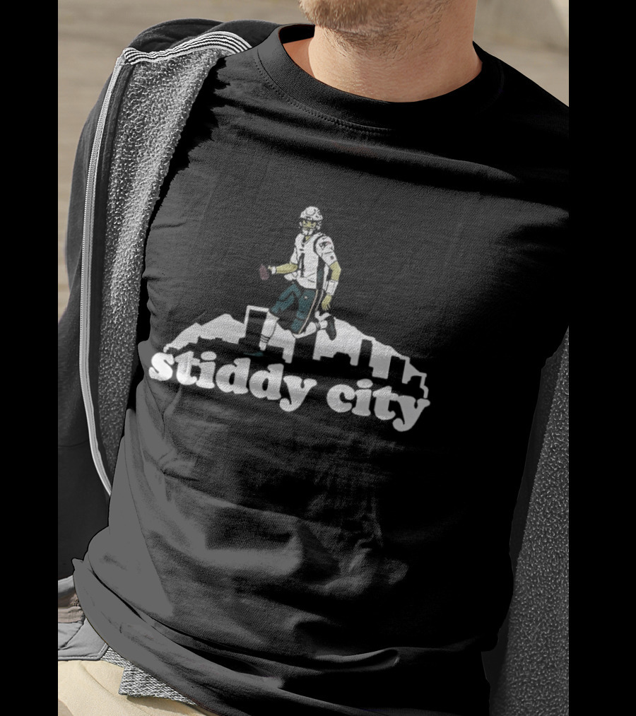 Stiddy City Jarrett Stidham Denver Broncos Skyline Football T-Shirt