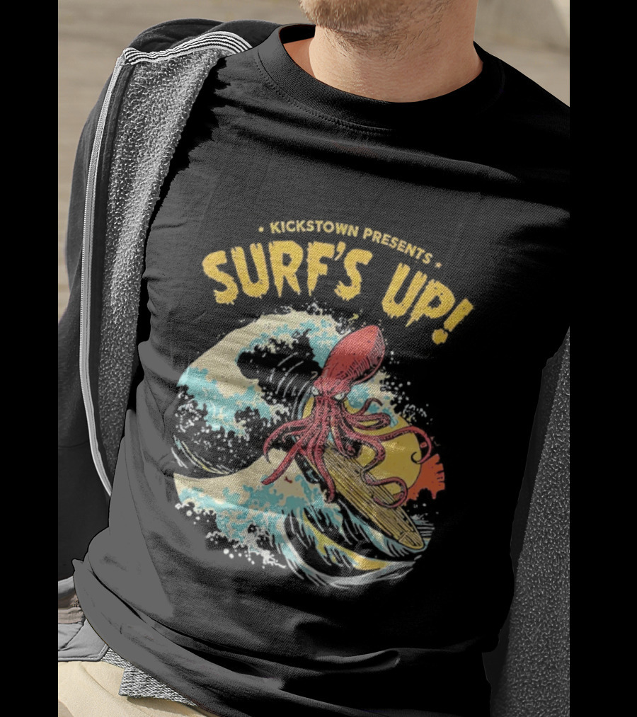 Kickstown Presents Surf's Up Octopus Riding Wave T-Shirt