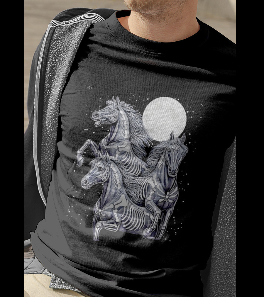 Three Horse Moon Día De Los Muertos Skeleton Horse T-Shirt