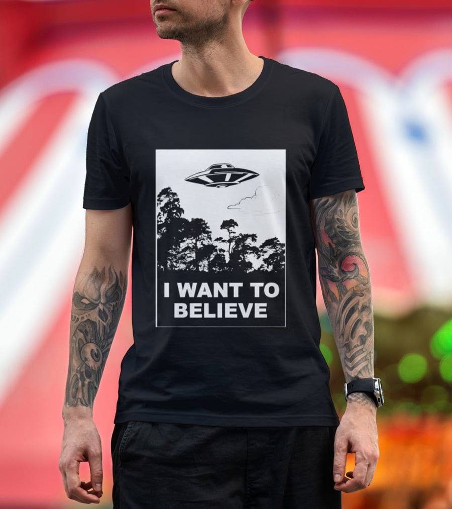 UFO I Want To Believe Flying Saucer Forest T-Shirt