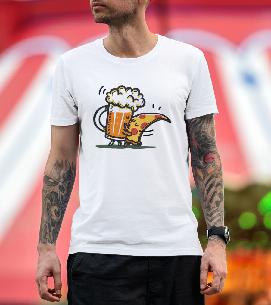 Beer And Pizza A Match Made In Heaven Little Bit Of You Hugging Slice T-Shirt