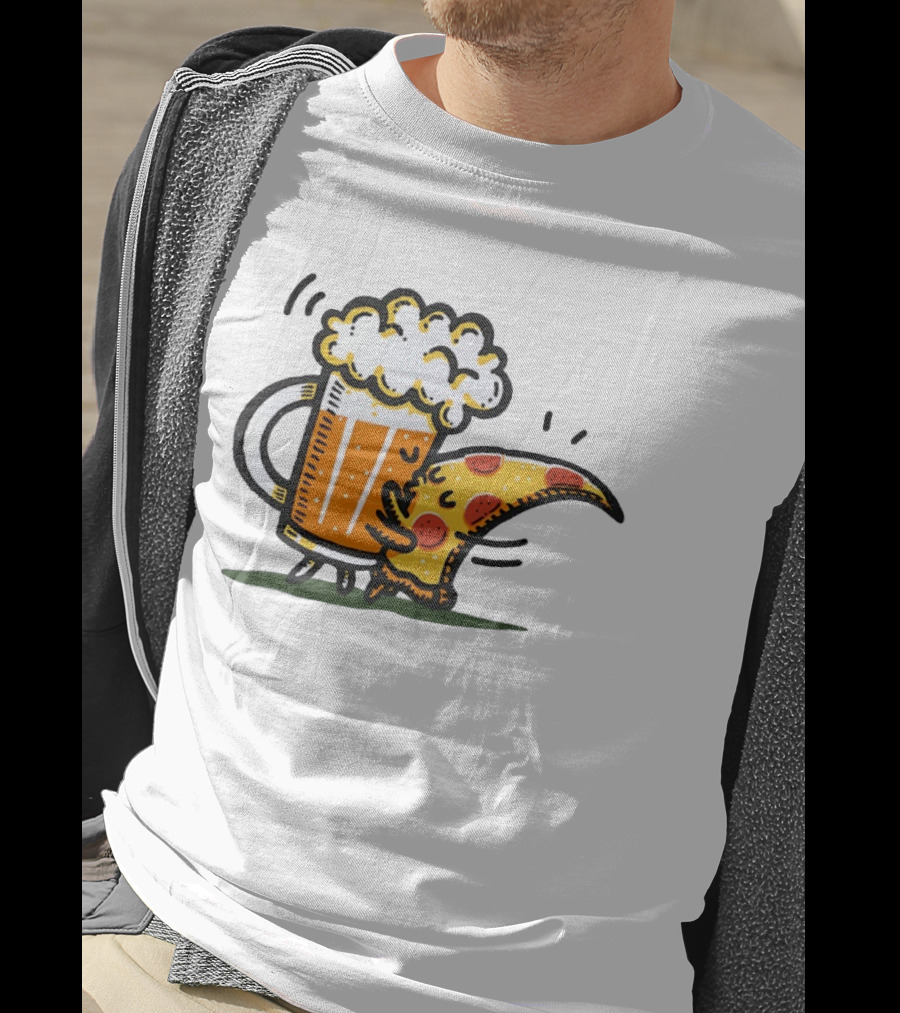 Beer And Pizza A Match Made In Heaven Little Bit Of You Hugging Slice T-Shirt