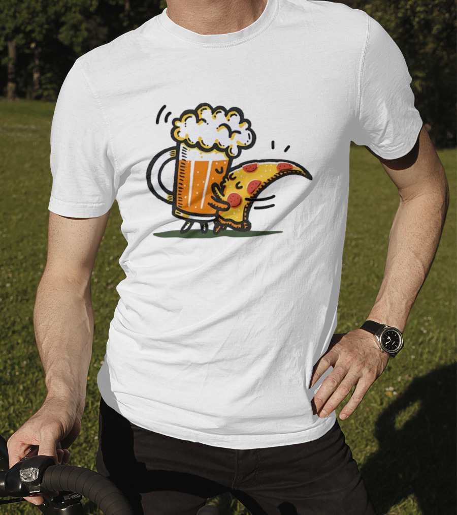 Beer And Pizza A Match Made In Heaven Little Bit Of You Hugging Slice T-Shirt