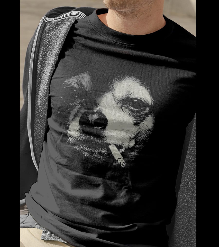 Chihuahua Smoking Cigarette Black And White T-Shirt
