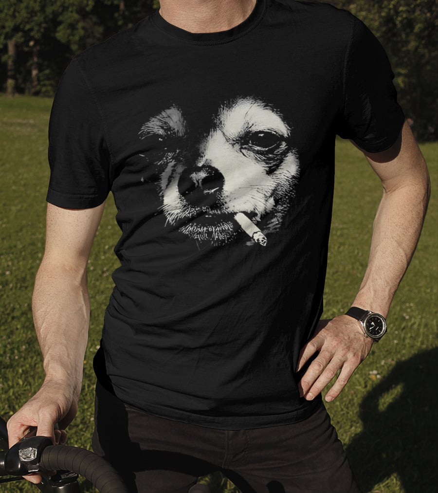 Chihuahua Smoking Cigarette Black And White T-Shirt