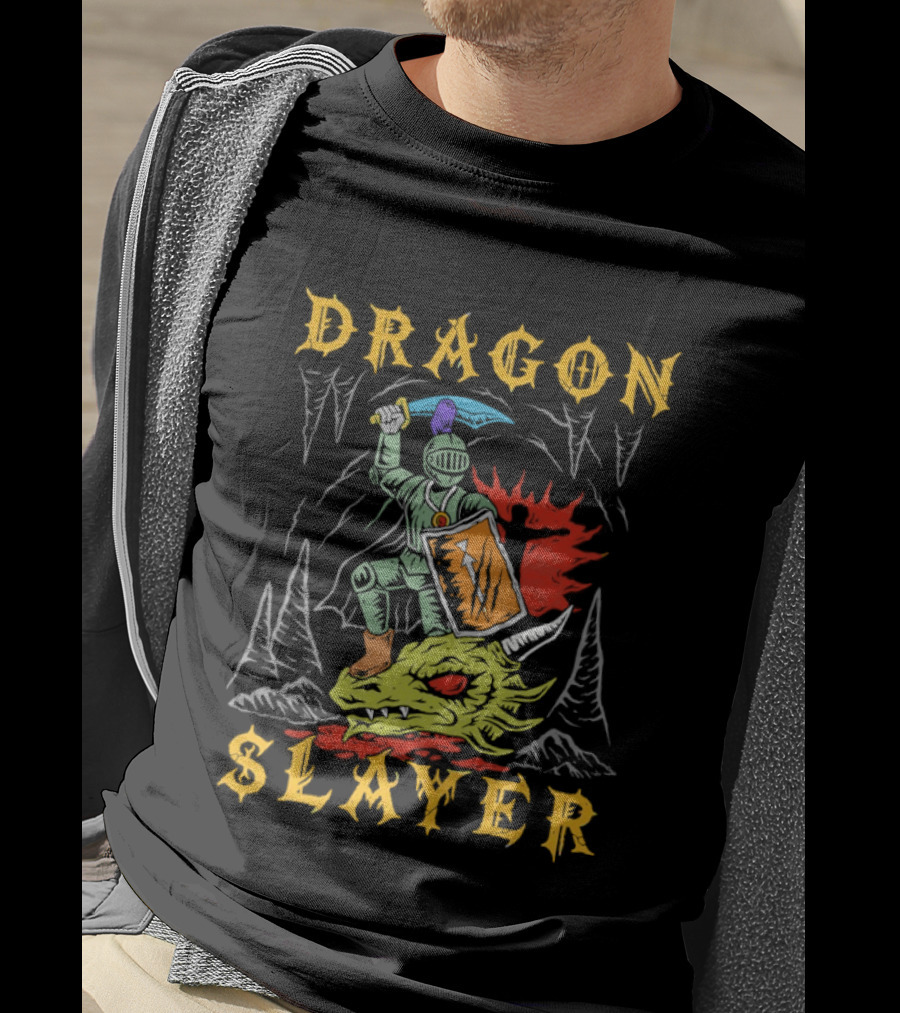 Dragon Slayer Knight Conquering Fiery Beast T-Shirt