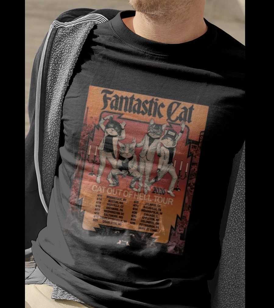 Fantastic Cat Cat Out Of Hell Tour 2026 Woodstock Boston Washington Atlanta Chicago Dates T-Shirt