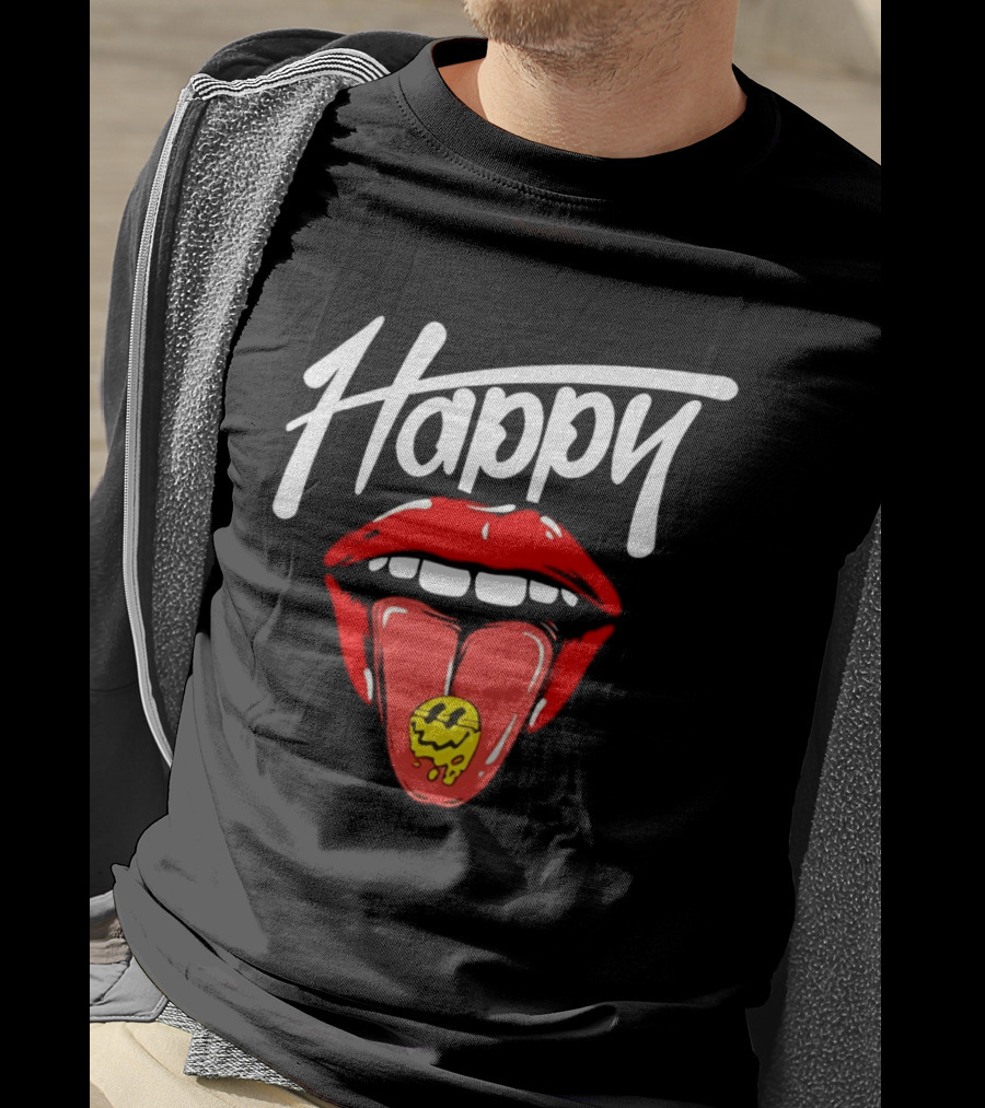 Happy Lips Tongue Out Smiley Face T-Shirt