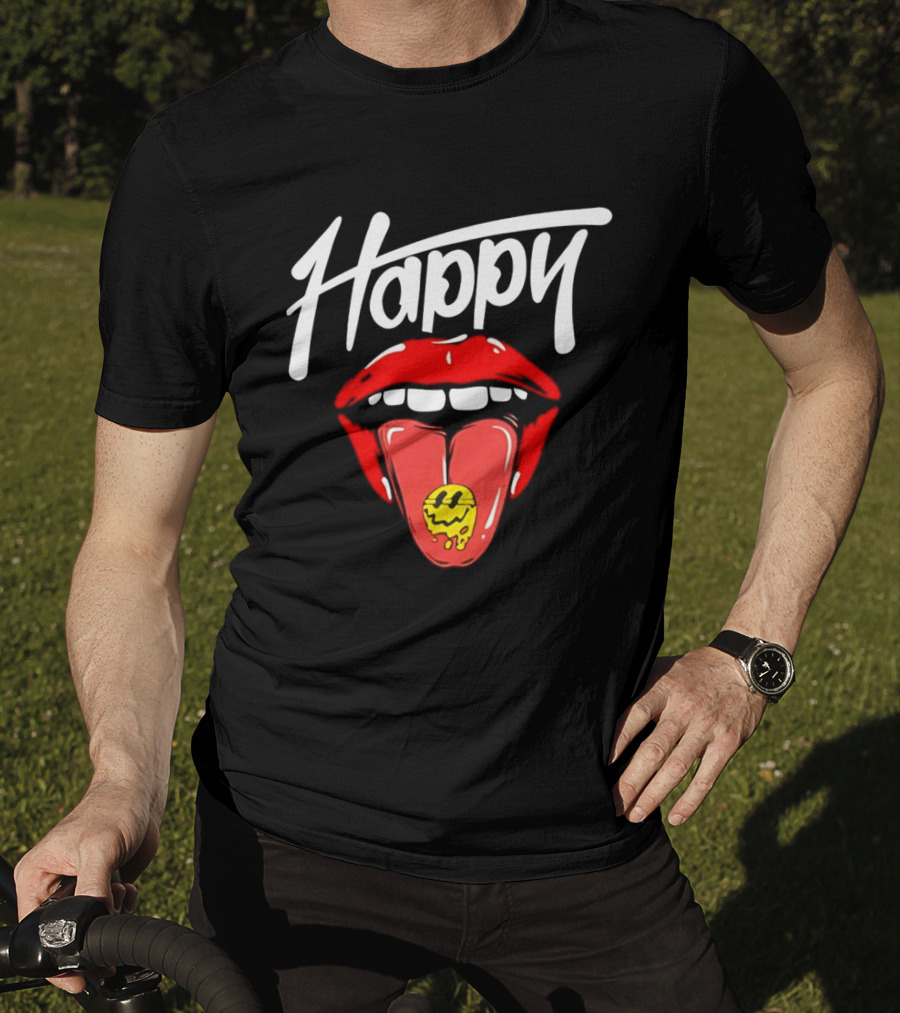 Happy Lips Tongue Out Smiley Face T-Shirt