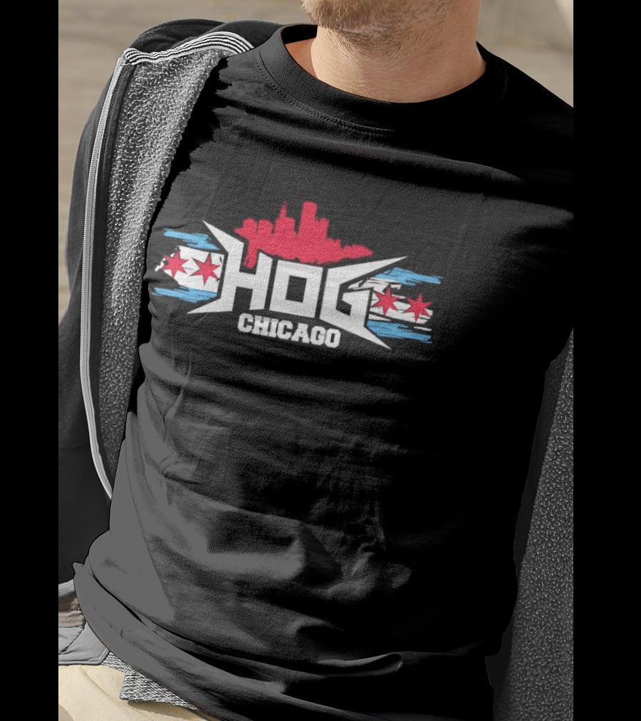 Hog Chicago City Skyline Flag Stars T-Shirt