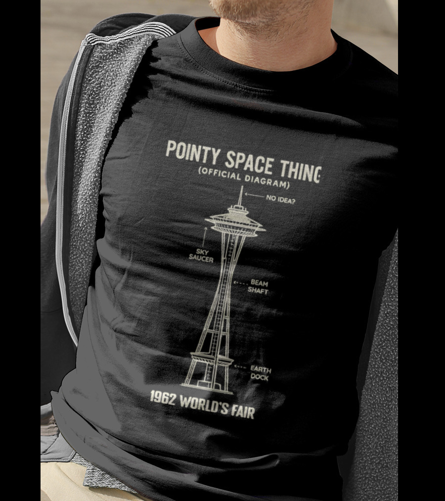 Pointy Space Thing Official Diagram 1962 World's Fair Sky Saucer Beam Shaft Earth Dock T-Shirt