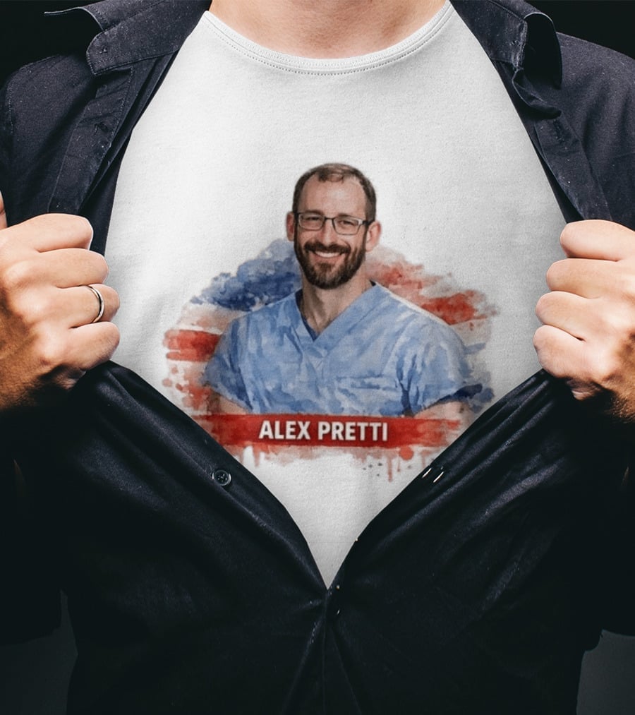 Alex Pretti Memorial ICU Nurse American Flag T-Shirt
