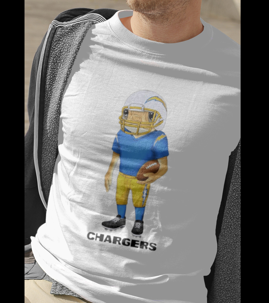 Bad Bunny X Los Angeles Chargers Collaboration Concho With Cartoon Football Player T-Shirt