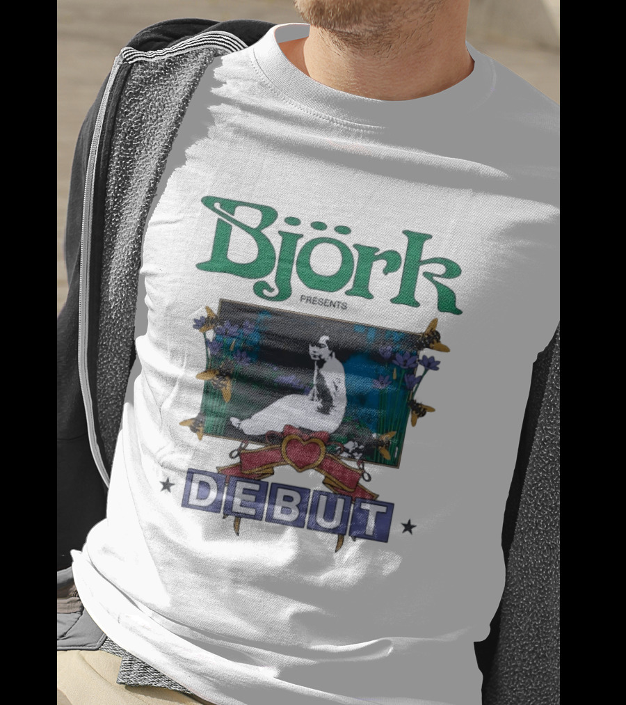 Björk Presents Debut Album Cover Art With Vintage Floral Frame T-Shirt