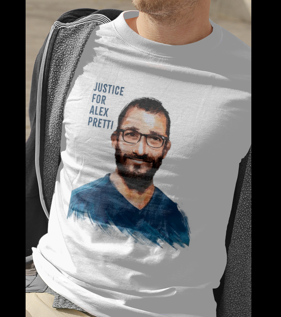 Justice For Alex Pretti Painting Portrait With Glasses And Blue T-Shirt
