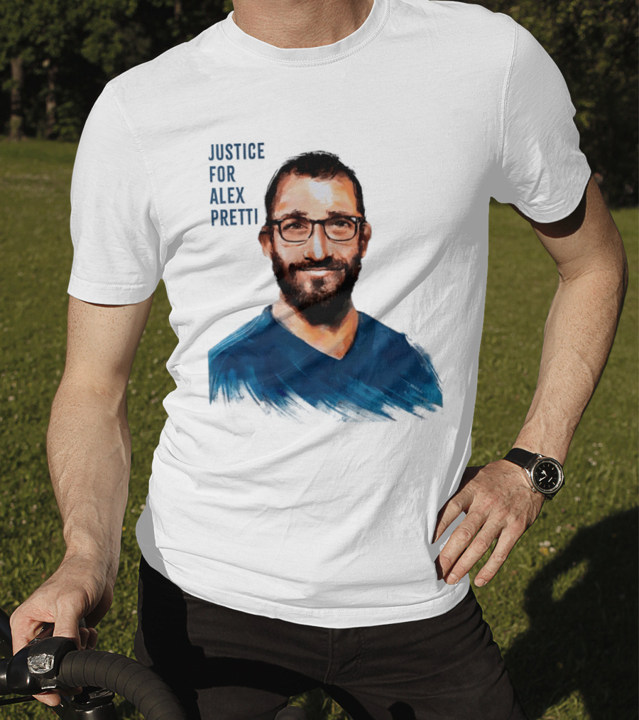 Justice For Alex Pretti Painting Portrait With Glasses And Blue T-Shirt