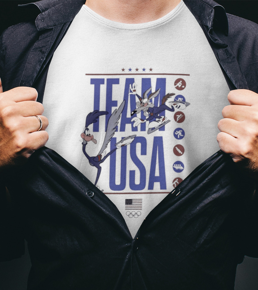 Team USA Looney Tunes Characters Ice Skating T-Shirt