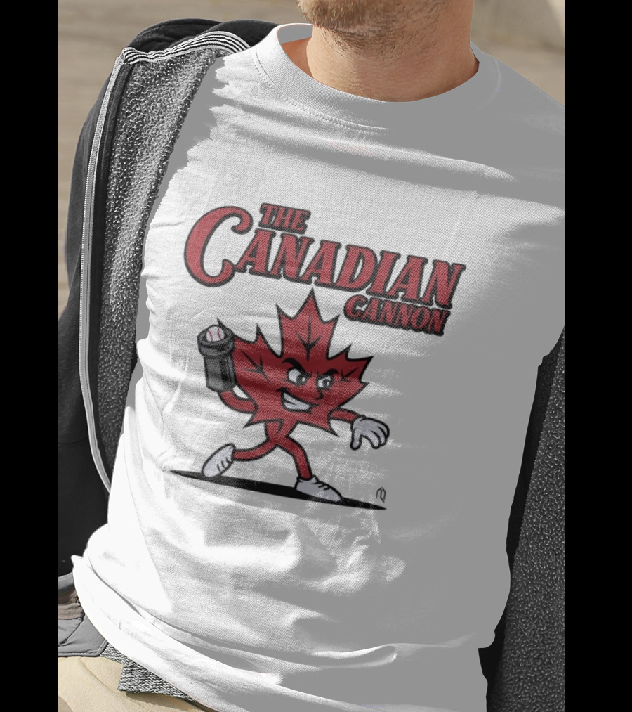 The Canadian Cannon Maple Leaf Character Baseball T-Shirt