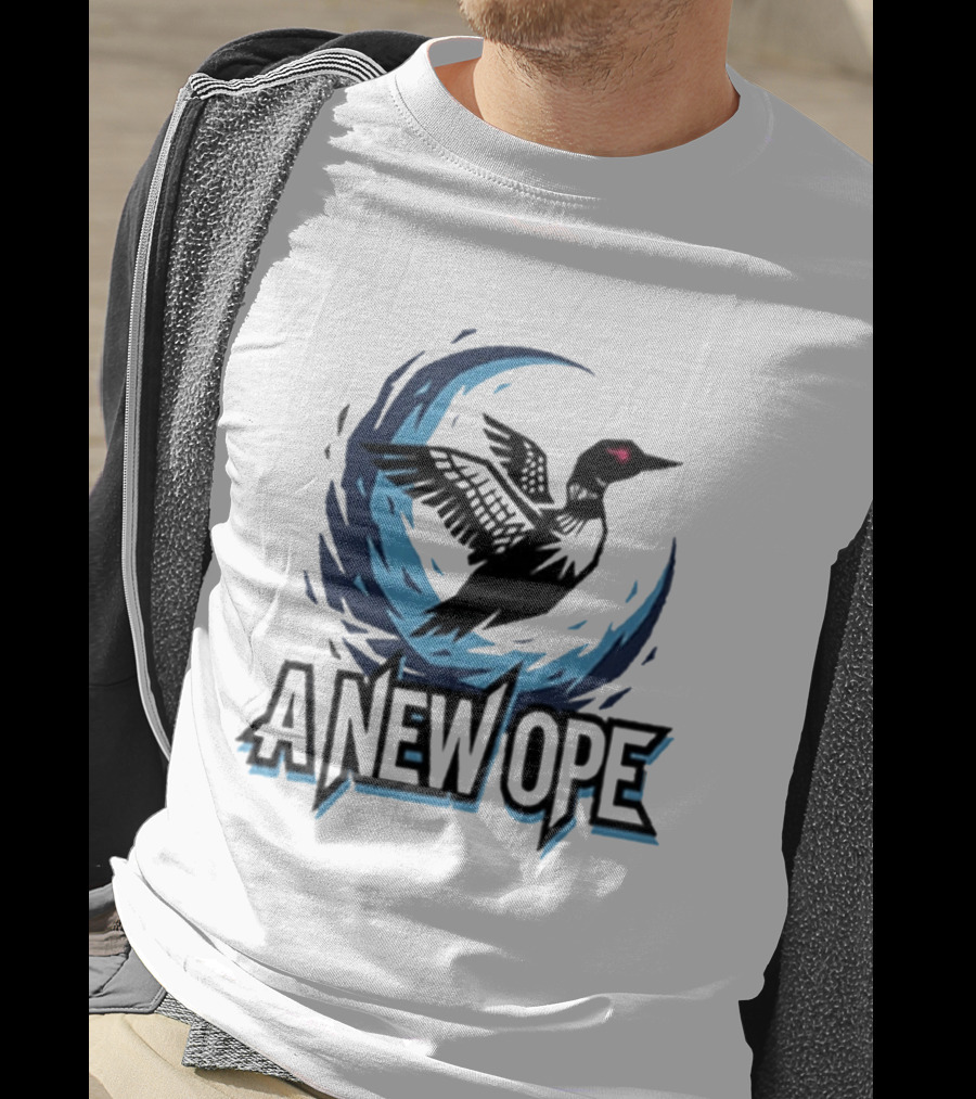 A New Ope Loon Bird Silhouette In Blue Moon Sky T-Shirt