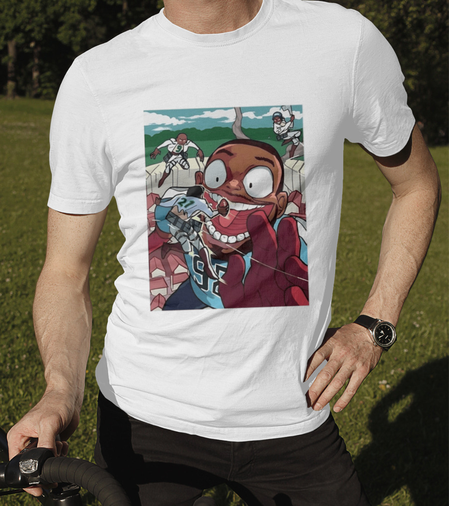 Seattle Seahawks Titan Down Football Cartoon Action Scene T-Shirt