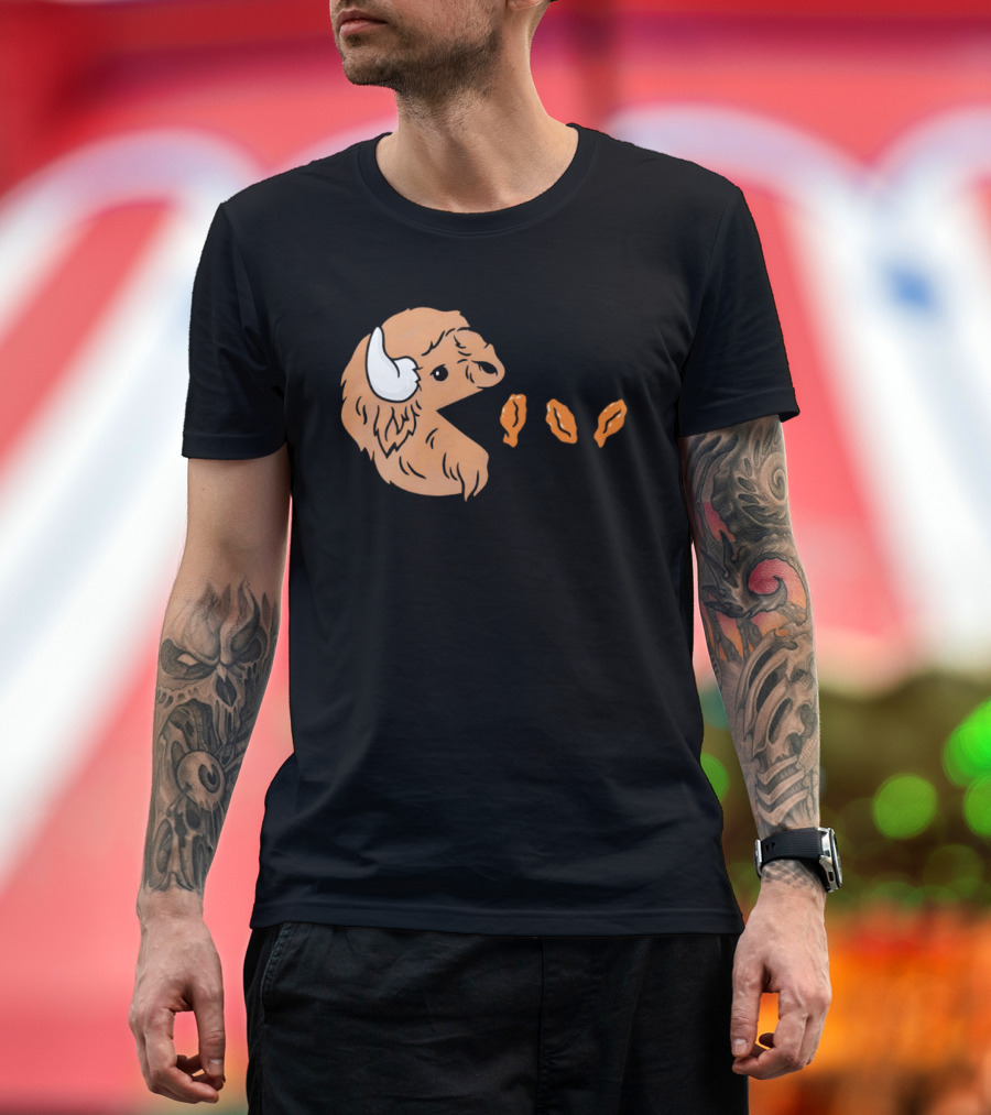 Buffalo Bills Bison Pac Man Chicken Wings Retro 80s Gaming T-Shirt