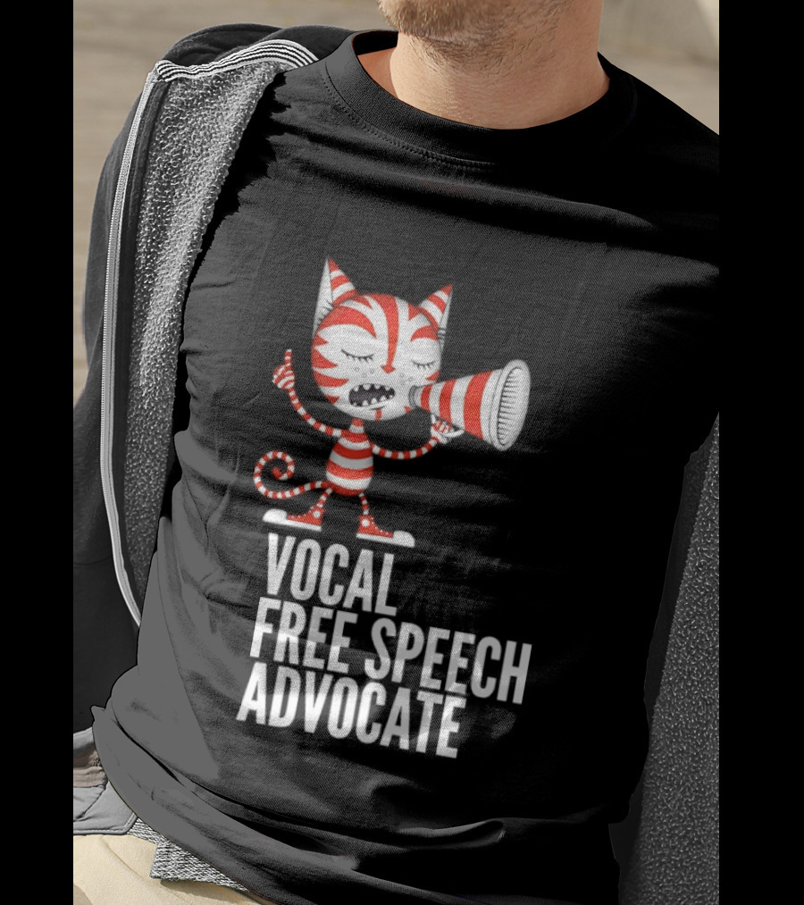 Cat Vocal Free Speech Advocate Megaphone Red Striped T-Shirt