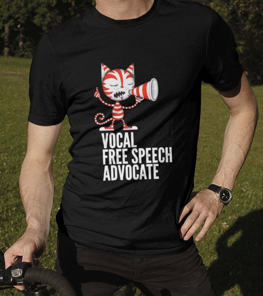Cat Vocal Free Speech Advocate Megaphone Red Striped T-Shirt