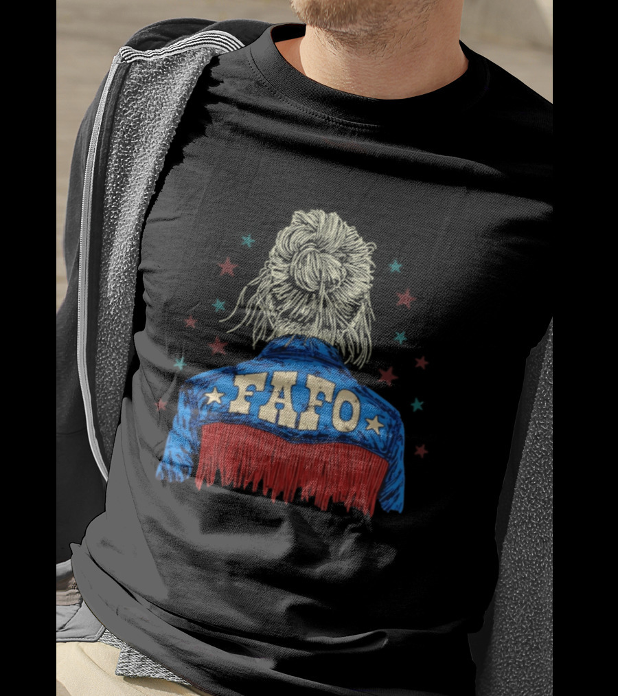 FAFO Messy Bun Western Fringe Denim Jacket Stars T-Shirt