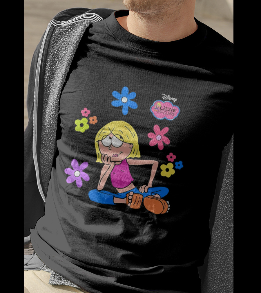 Lizzie McGuire Cartoon Colorful Flowers And Character Sitting Clipart T-Shirt