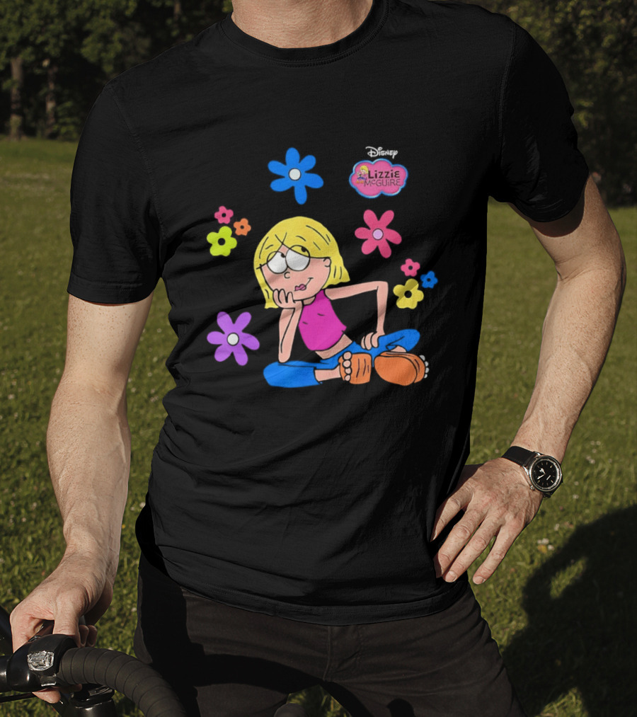 Lizzie McGuire Cartoon Colorful Flowers And Character Sitting Clipart T-Shirt